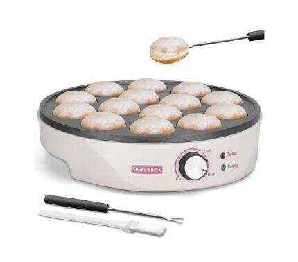 SugarWhisk Mini Pancake Maker Machine – 14 Deep Grooves Electric Pancake Pan, Browning Control, Aebleskiver & Ebelskiver Maker, White