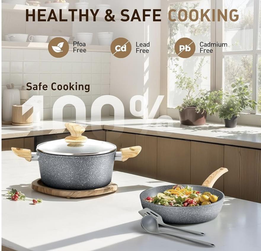 560029259_743184768741737_1313399328001604886_n 8-Piece Nonstick Granite Cookware Set – Durable Pots and Pans Set for Home Kitchen, Grey - Image 1